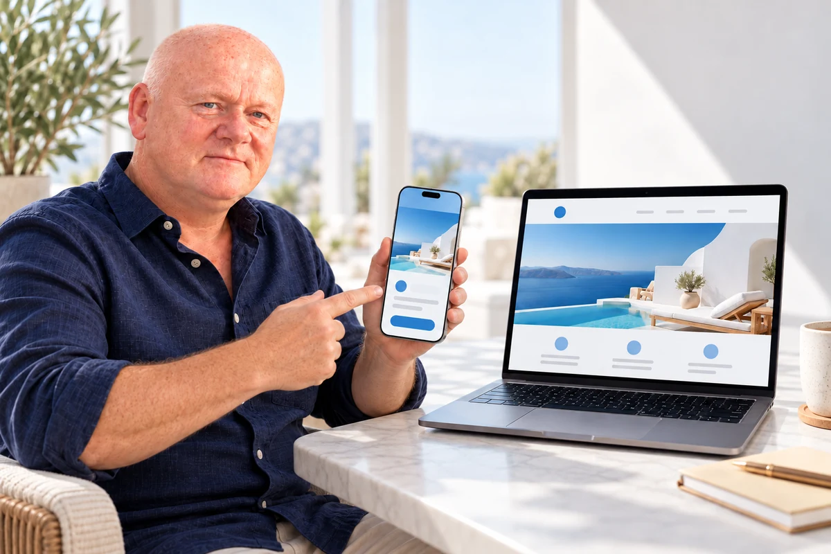Mark showing how a mobile landing page appears on a smartphone and laptop